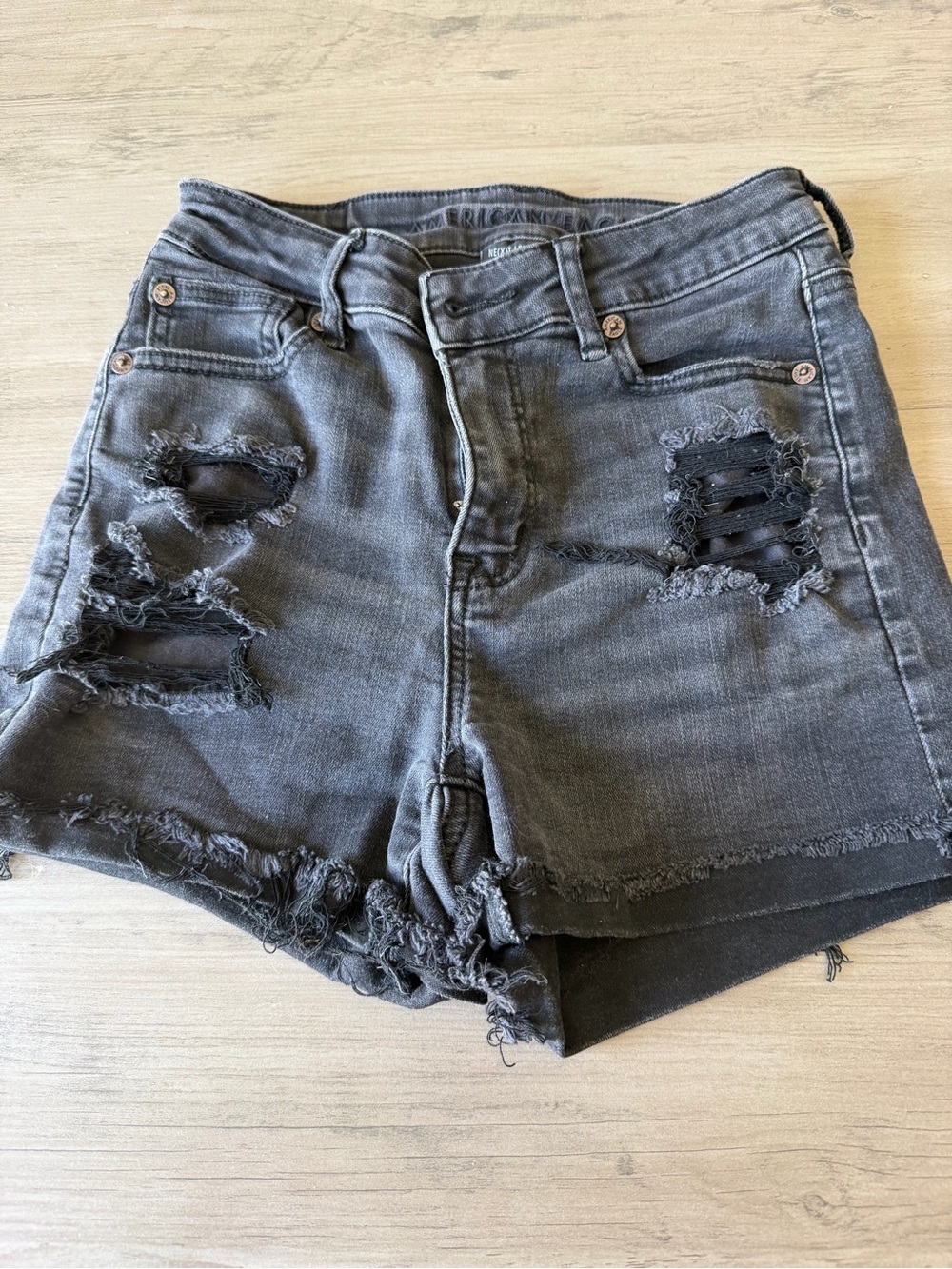 American Eagle Outfitters Black Distressed High-Rise Jean Shorts